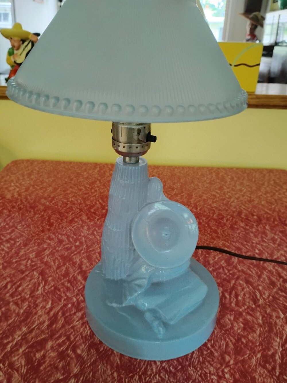 Vintage Art Deco blue glass Siesta Lamp sleeping mexican cactus